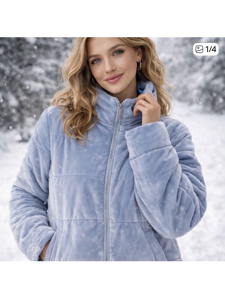 Light Blue Quilted Plush Shimmer Jacket